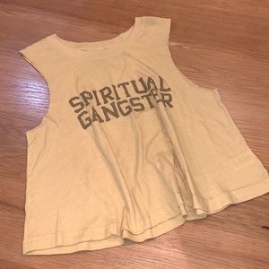 SPIRITUAL GANSTER Size S~VARSITY CROP TANK TOP ~Yellow/Brown Shirt~